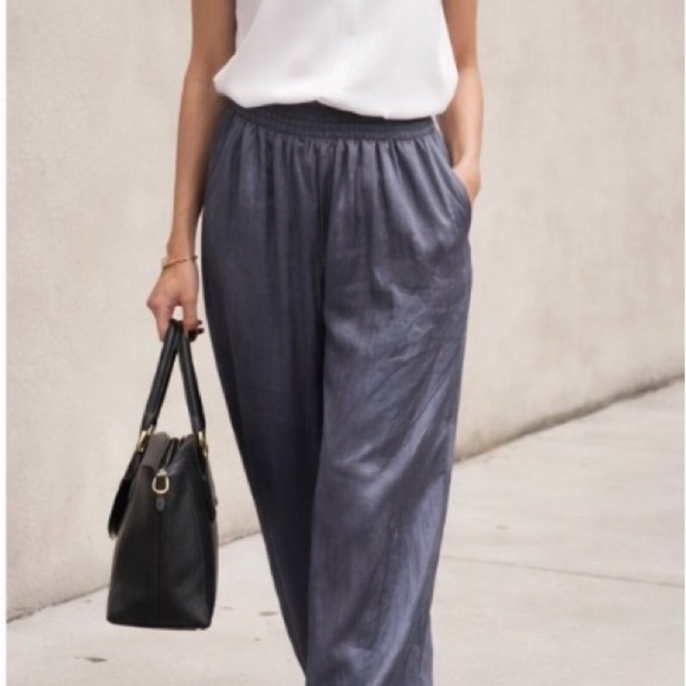 Splendid bluish/gray Satin Wide Leg Pants Medium 100% Polyester Elastic Waist